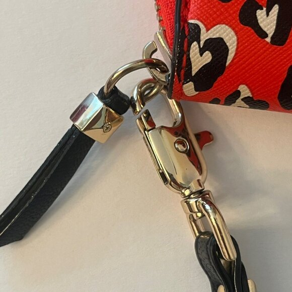 Stella & Dot Wild Hearts Tech Clutch Red Gold Zipper Wallet Abstract Zip Around - Picture 3 of 11